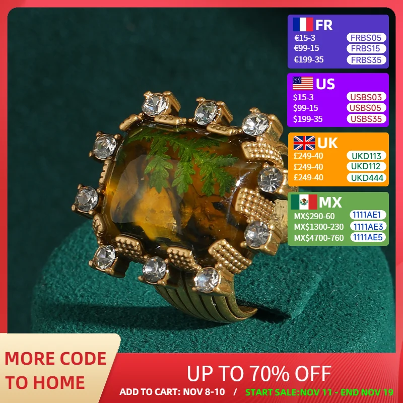 

Vintage Woman Rings Luxury Zircon Rhinestones Gold Color Square Shape Pattern Mosaic Antique Jewelry Accessories For Women New