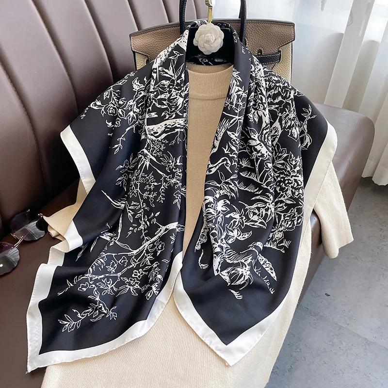 Design Print Twill Square Silk Scarf Women Shawl Wraps Neckerchief Female Hair Hand Head Scarves Hijab Echarpe 2024 Bandana