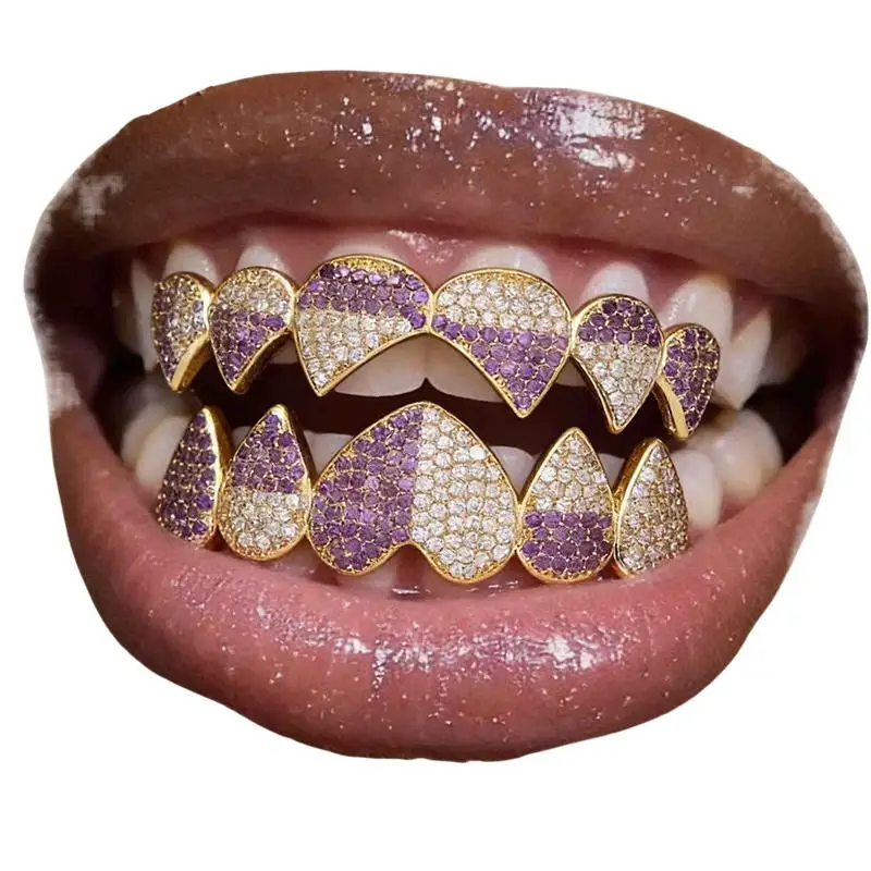 Bühnenauftritt Iced Out Herz Grillz Glänzender Hip-Hop Zahnschmuck Unisex für Weihnachten Neujahr Geschenkidee – Detail 7