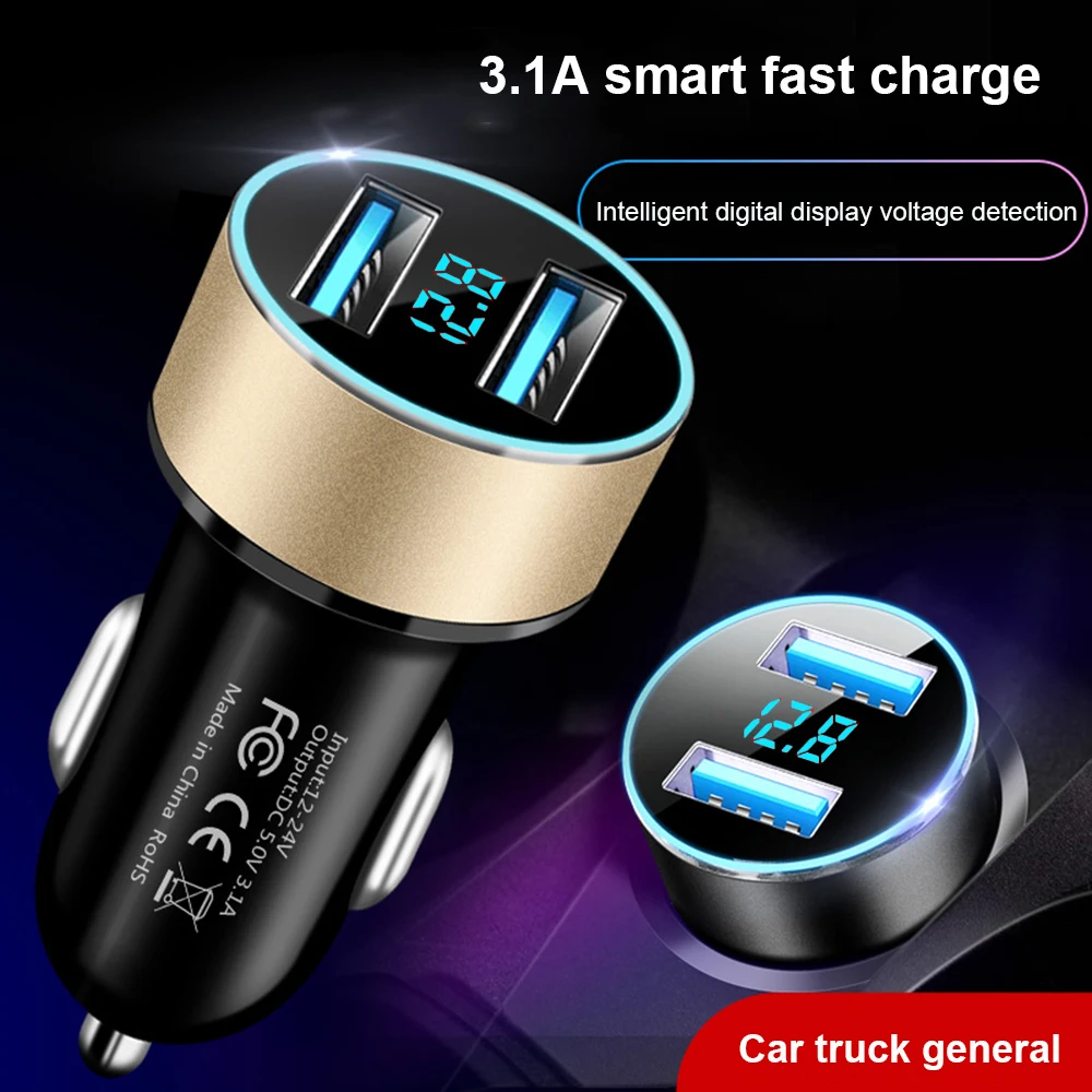 3.1A 5V Dual USB Car Charger LCD Display Voltage Meter Display Blue LED Socket Lighter Smart Fast Charging Power Adapter