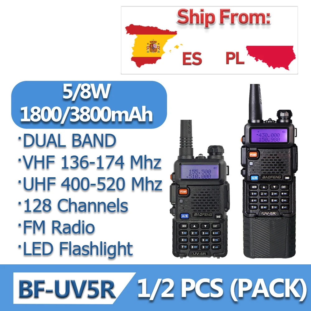 UV-5R 5W 8W Dual Band 136-174/400-480MHz 1800mAh 3800mAh Two Way Radio Portable Handheld Walkie Talkie