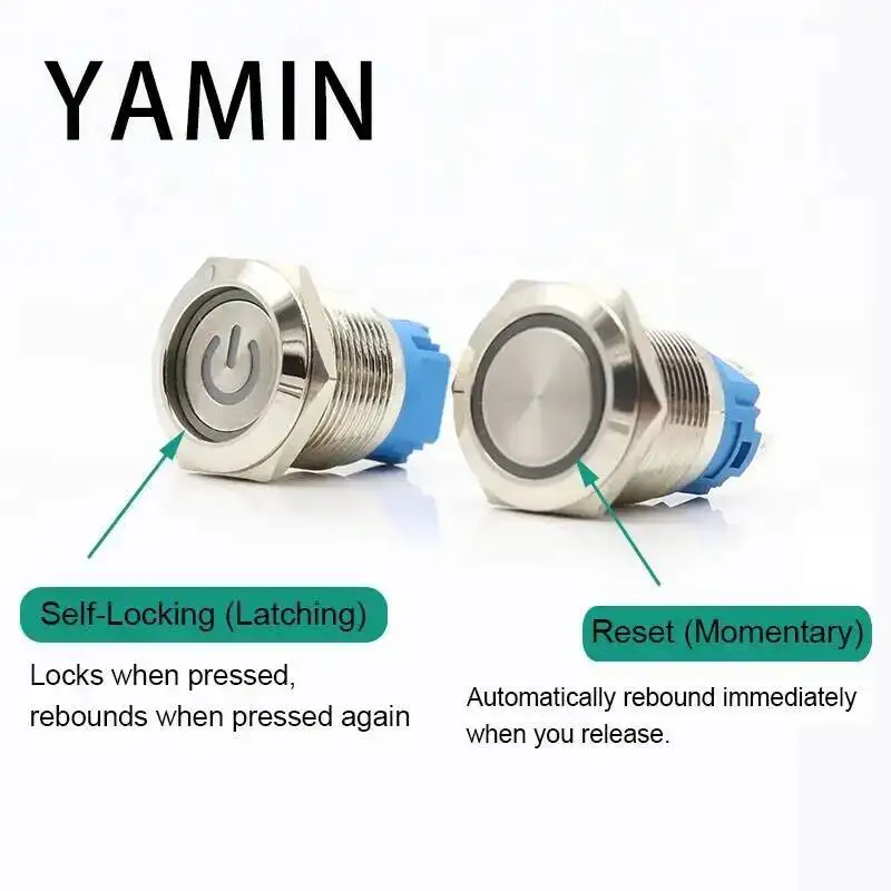 22mm 8 Pins Metal Push Button Switch 2C 2NO 2NC Momentary/Latching LED Power Light Waterproof Self-Locking