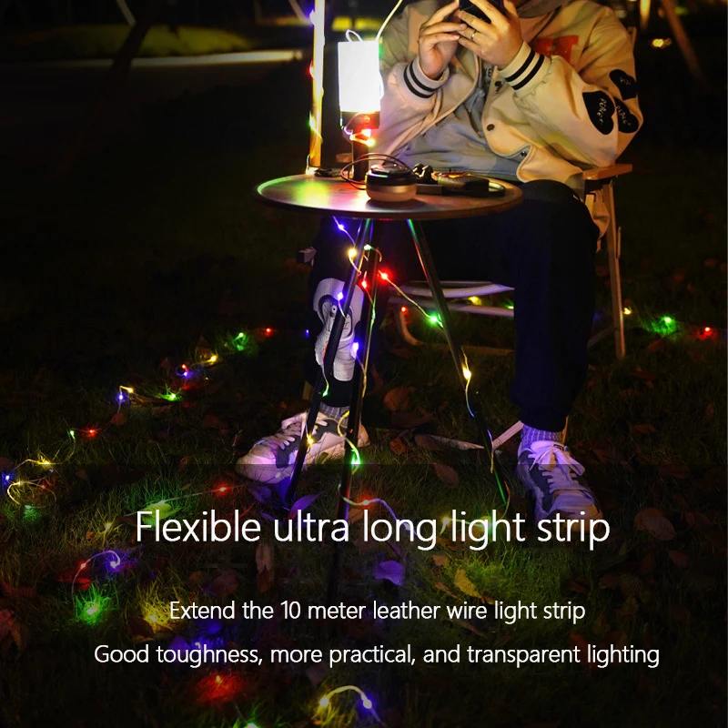 New Outdoor With Color Lighting Tent Light Portable Retractable Light String Atmosphere Light Camping Light String Rollable