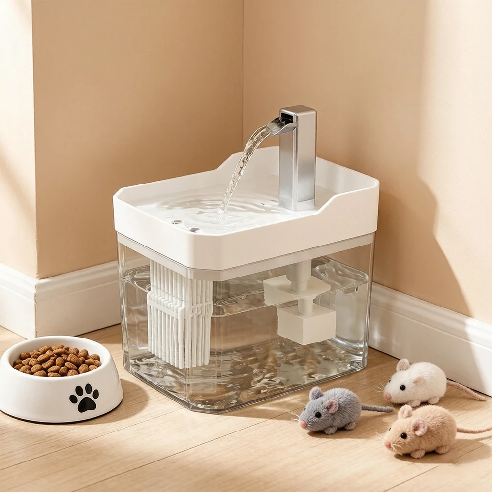 Bebedero para Gatos con Filtro Automático, Transparente, Anti-Quemaduras en Seco, Dispensador Recirculante con Bomba Incluida