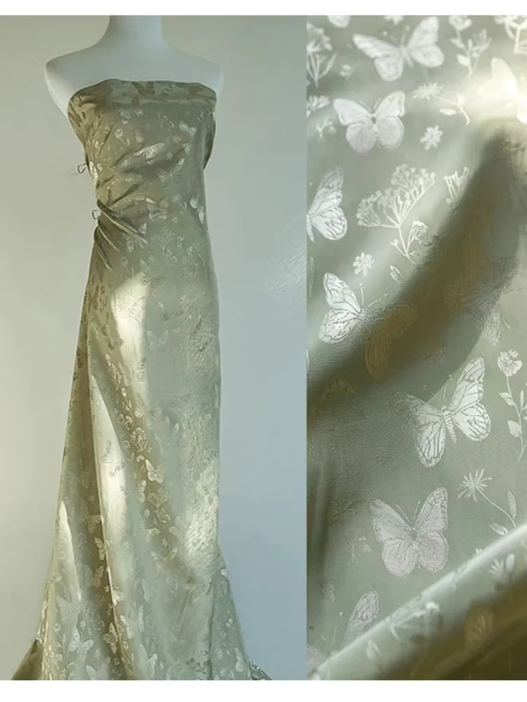 

New cool brown butterfly jacquard fabric rayon shirt set cheongsam skirt Spring and summer fabric diy handmade fabric