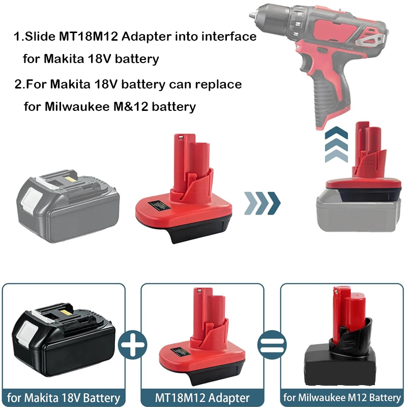 Adapter For Makita 18V Battery To For Milwaukee 12V Li-ion Battery Electrical Tools Use Battery Adapter Converter MT18M12