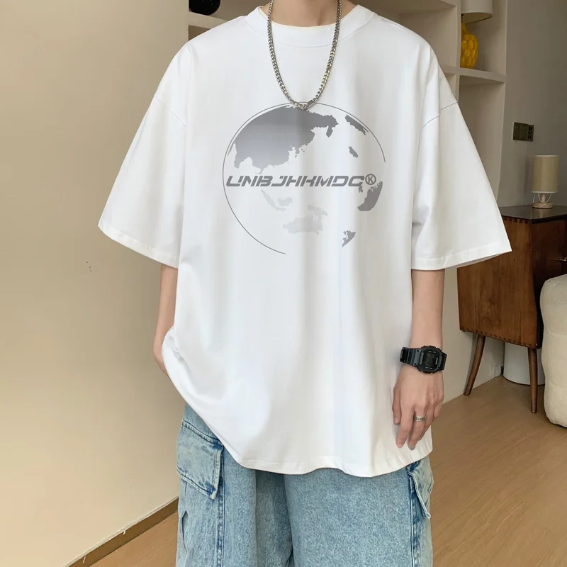 Mens Oversized T Shirt White 5XL Men's Cotton T-shirts Summer Casual Wear Earth Letter Print Tee Shirts for Men Male Clothes