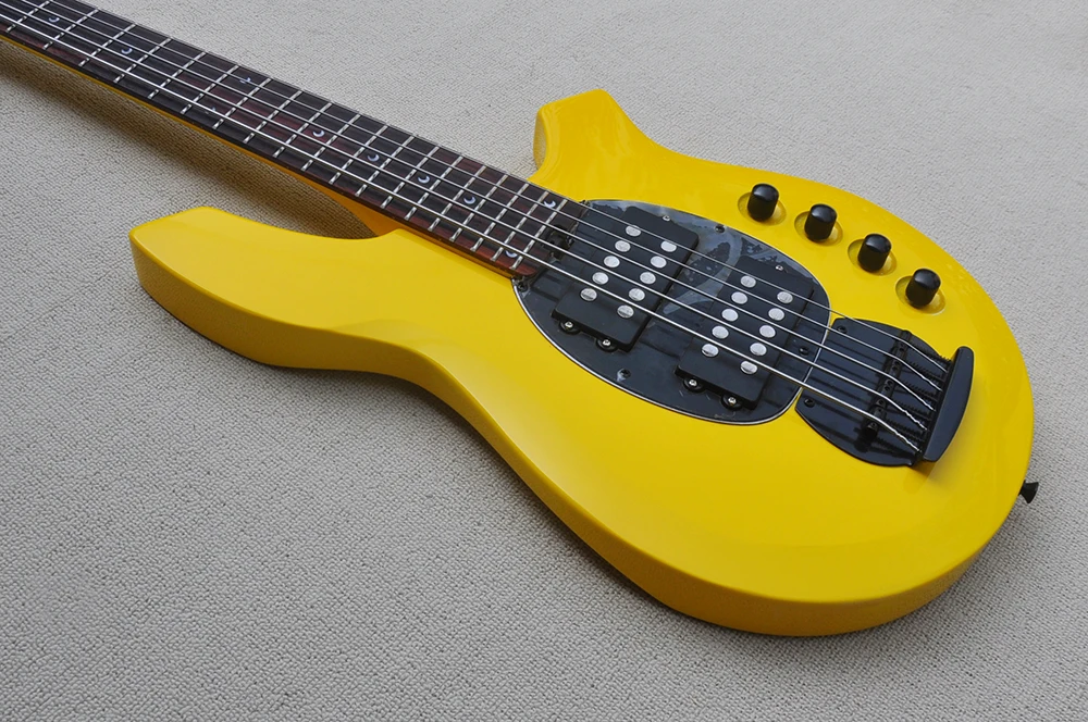 5 Strings Yellow Electric Bass Guitar with Active Circuit,Rosewood Fretboard,24 Frets,Can be Customized