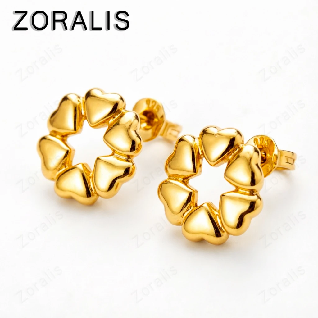 

18K Gold Heart Petal Flower Stud Earrings For Women Earring Lady Fashion Party Birthday Wedding Jewelry Gifts