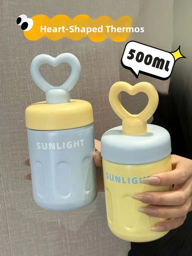 

Portable Insulated Stainless Steel Straw Cup with Handle for Women Heart Sealed Winter New Style Durable Modern Simple Design