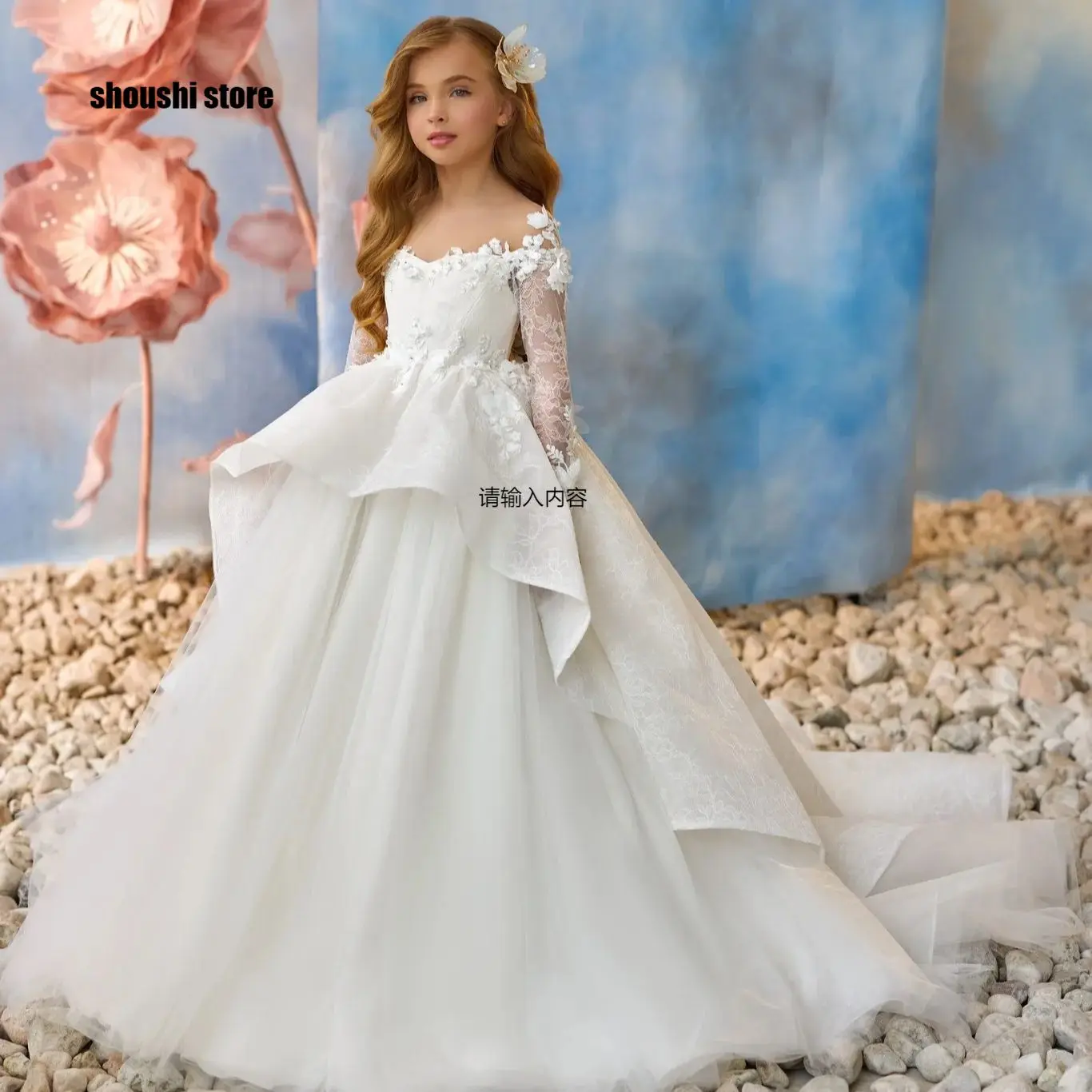 

Lace Long Sleeve Flower Girl Dresses For Wedding Customized Appliqued Litter Girls Birthday Gowns Baby First Communion Dresses