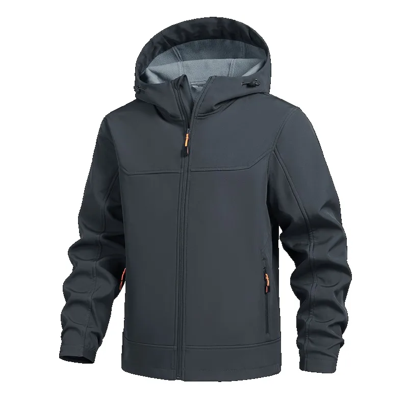 Men Fleece Lined Softshell Hooded Jacket Windproof Warm Outdoor Mountaineering Loose Casual Coat