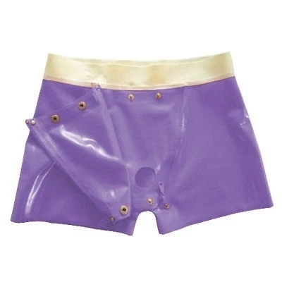 

Latex Rubber Gummi Purple Shorts Briefs Crotch zipper Size XS-XXL