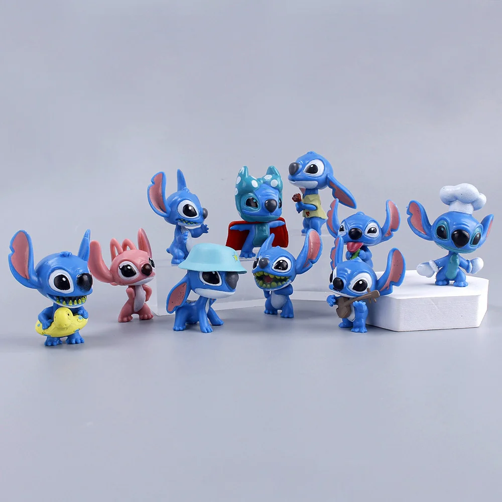 

Disney Cute Cartoon Anime Lilo and Stitch Garage Kit Dolls A Set of Ten Styles Car Cake Decoration Desktop Ornaments Toys Gifts