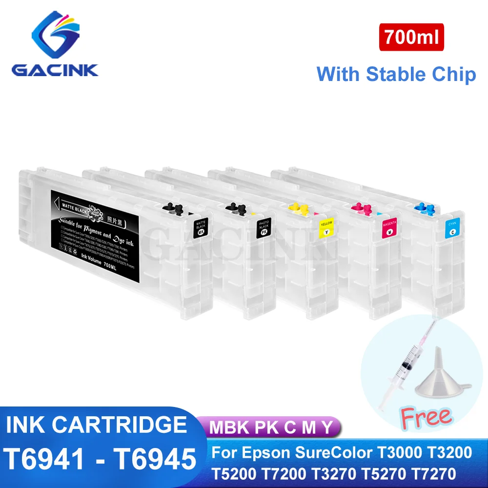 

Refillable Ink Cartridge T6941-T6945 With One Time Use Chip For Epson SureColor T3000 T3070 T3200 T5200 T7200 T3270 T5270 T7270