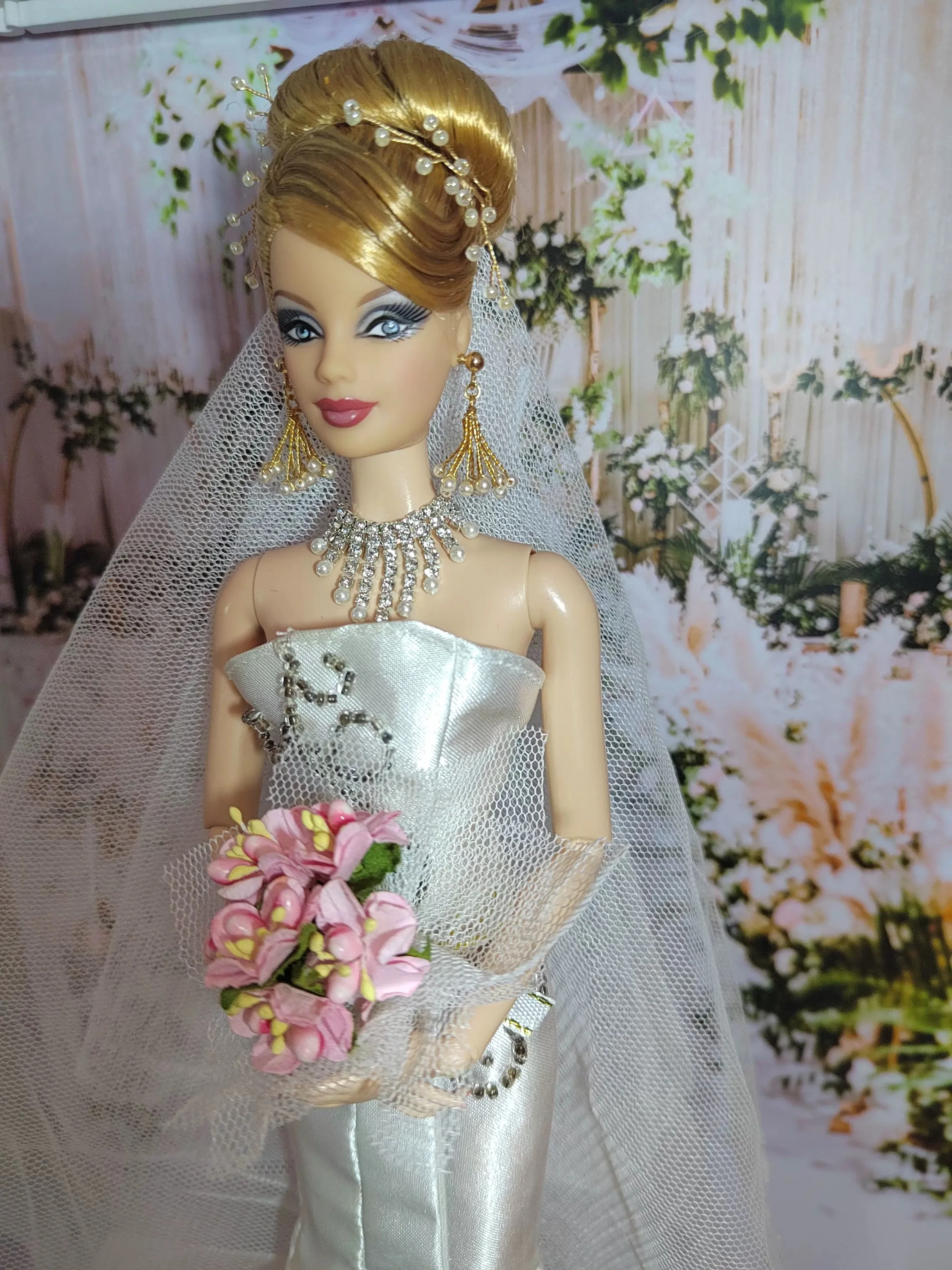 

1/6 Doll Jewellery Accessories Exquisite Luxury Mini Pearl Earrings + Elegant Wedding Headpieces For 30cm Doll Dress Up Headwear