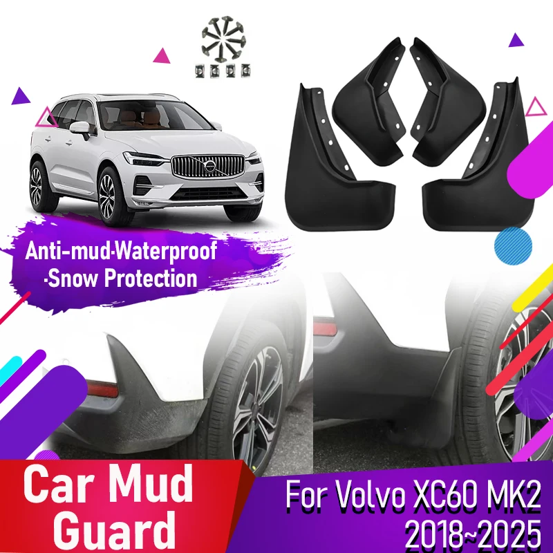 

4PCS Car Mud Guards Fit For Volvo XC60 MK2 2018~2025 Front Rear Wheel Mudguards Door Fender Flares Muds Styling Auto Accessories