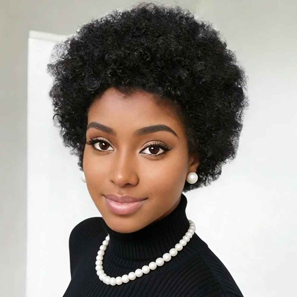 

Короткий афро-качественный парик из натуральных волос, 6 дюймов, коричневый цвет, стрижка пикси, машинная работа, парик из натуральных волос Remy, плотность 150%