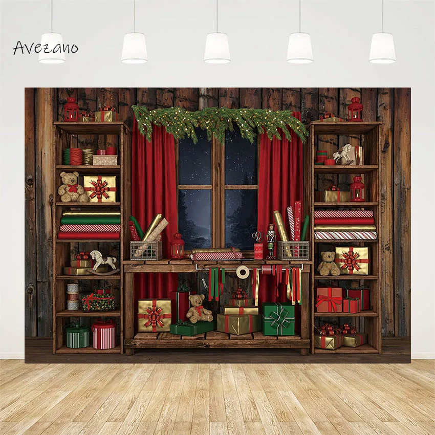 

Avezano Christmas Backdrop Vintage Wooden Wall Santa North Pole Workshop Photo Studio Children Portrait Photo Studio Photocall