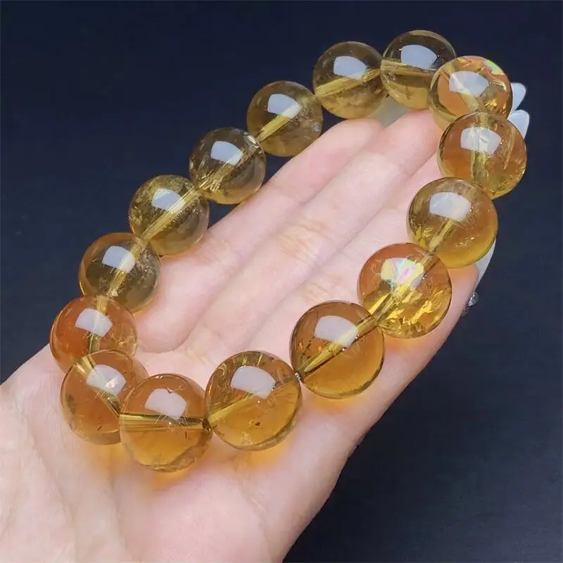 

14MM Natural Citrine Bead Bracelet For Women Men Love Gift Crystal Beads Strands Jewelry Holiday Gift 1PCS