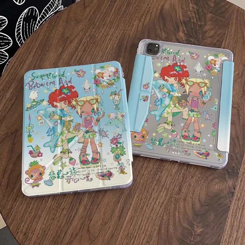 Japanese Grl Kawaii Tablet iPad Case For iPad Pro 11 13in 2025 iPad Pro 12.9in Air7 10th 11th M4/5 MINI Magnetic Buckle Cover