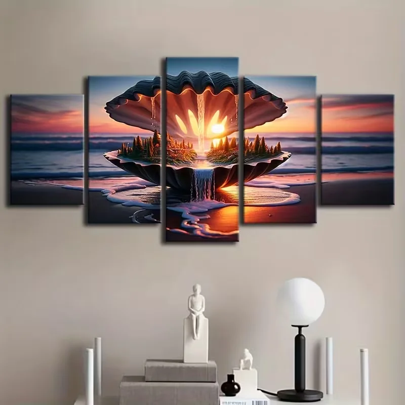 

5 Piece Diamond Painting Sunrise Sea Shells Castle Landscape Artwork Pictures Mosaic Diamond Embroidery Wall Art Home Decor