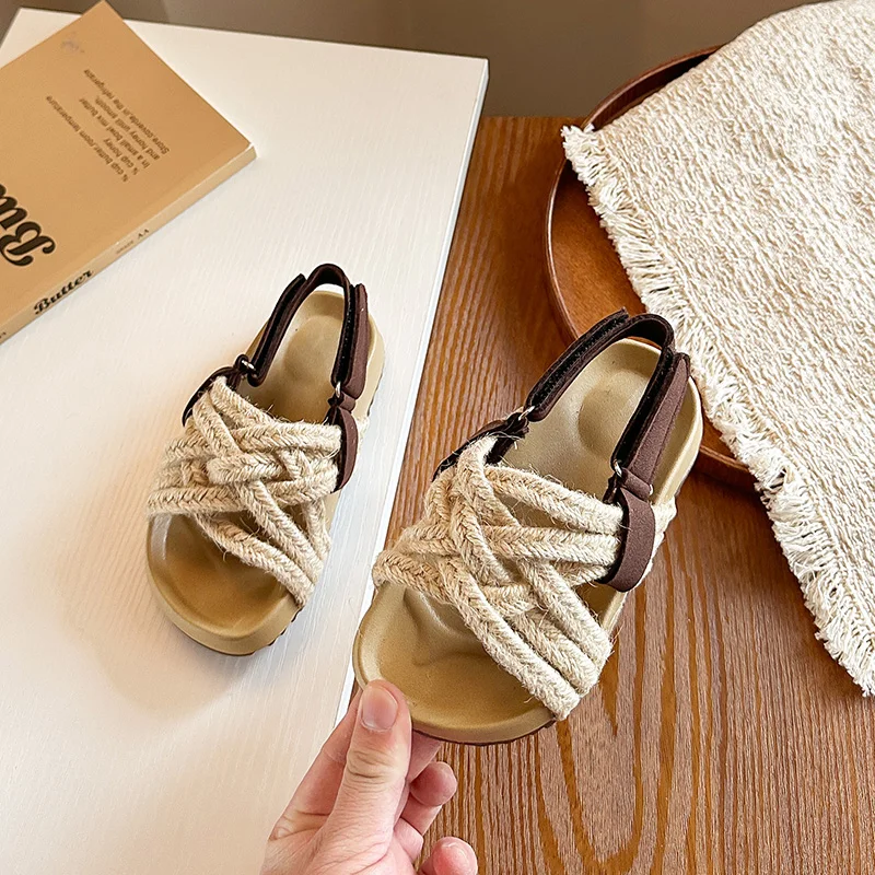 

Summer Kids Platform Braided Sandals New Boho Open-toe Beach Shoes for Boys Girls Outdoor Daily Wear Children's Casual Sandals