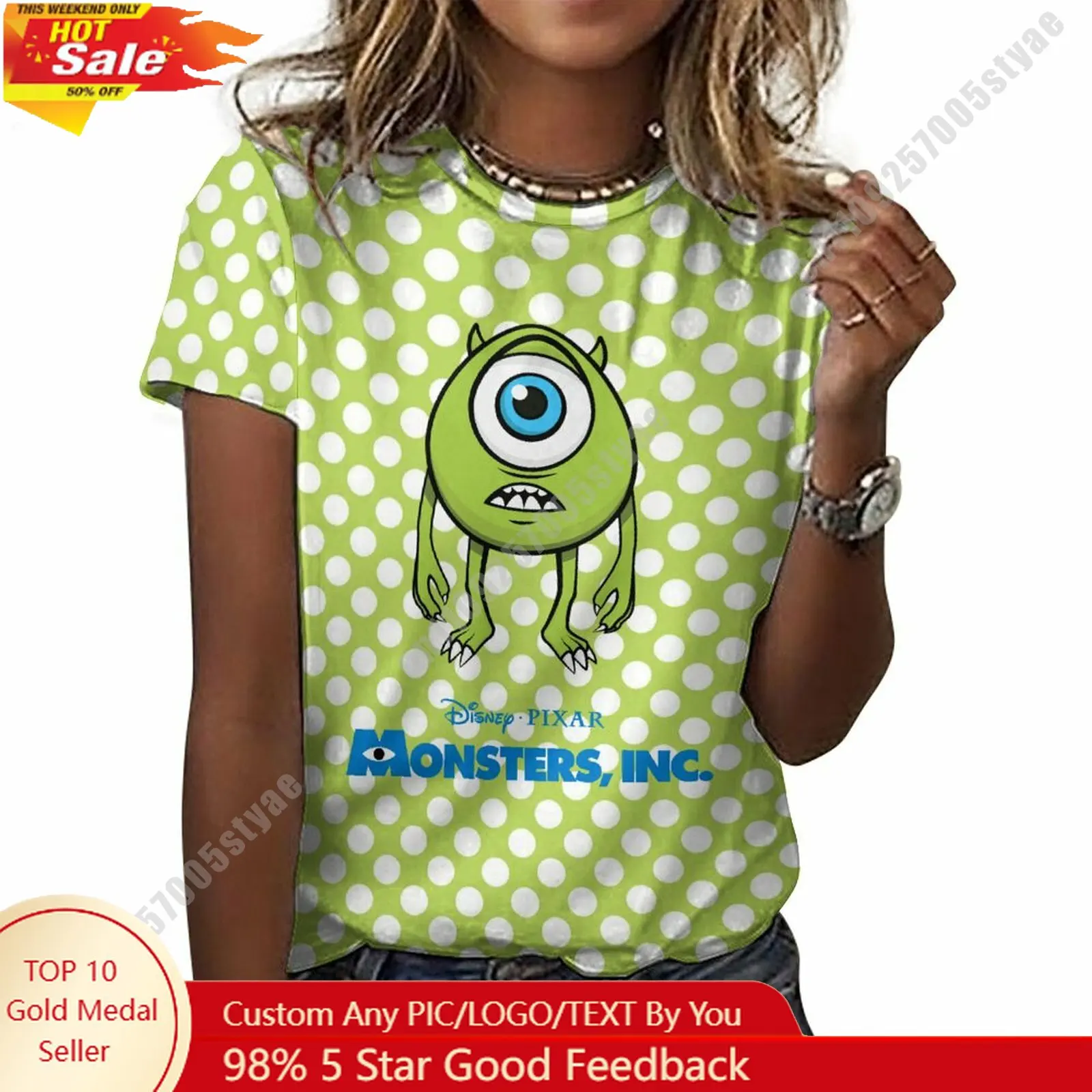 

Mike Wazowski T Shirt Disney Cartoon Custom Your Own Cotton Tee Personalized Photo Text Casual Street Style Short Sleeved Top