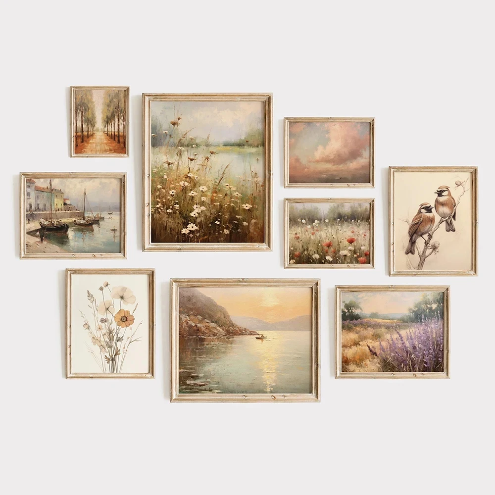 French Country Landscape Poster Vintage Farmhouse Picture Canvas Painting Art Print Colorful Living Home Decorative Aesthetics