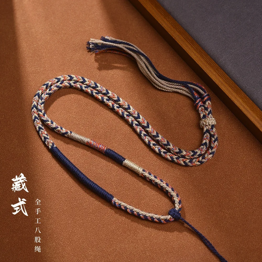 

Tibetan Pure Handmade Woven Tangka Tianzhu Buddha Brand Necklace Honey Wax Jade Pendant Eight Strand Rope Lucky Jewelry