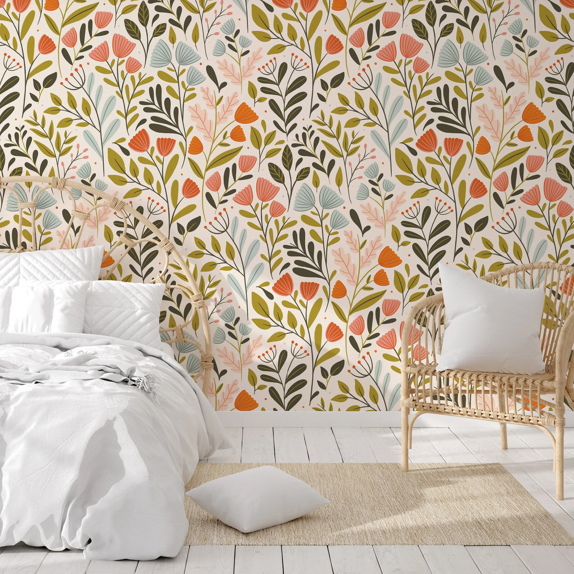 Bohemia Flower Wallpaper Boho Floral Peel and Stick Wallpaper Vintage Removable Botanical Contact Papers for Home Cabinet