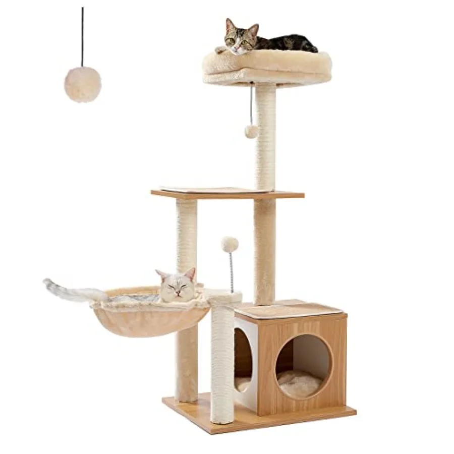 

Modern Multilevel Cat Tree Designed for Indoor Cats Featuring a Spacious Condo Large Hammock Cozy Top Perch Durable Scratching