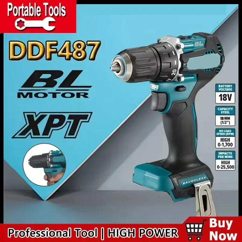 

Подходит для бесщеточной электрической дрели Makita DDF487 18В, подходит для ударной дрели с пятью патронами для крепления, использует аккумулятор Makita 18В.