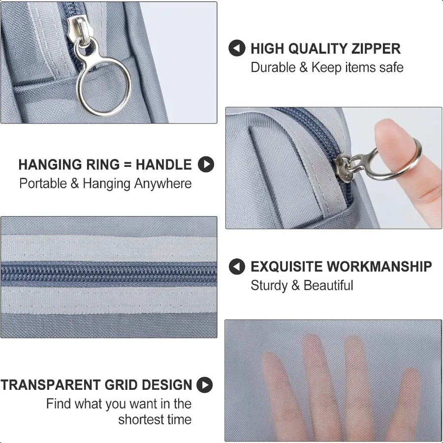 Aosbos Groot potloodetui Esthetisch etui Doorzichtige pennenbakje Mesh potloodzakken met ritssluiting Penetui Penopbergzakje Grijs