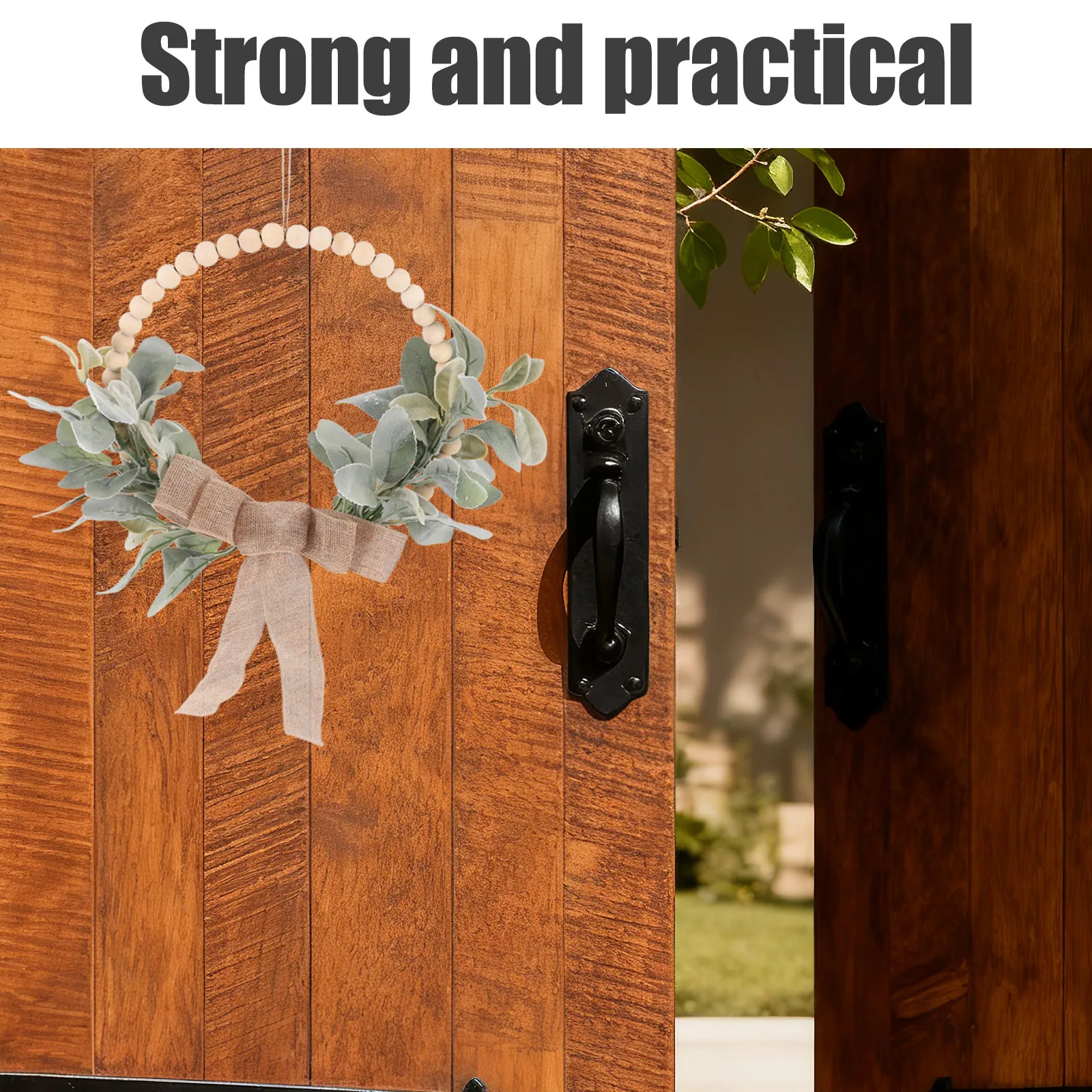 

Wedding Wreath Wood Bead leaves Wreath Artificial Greenery Leaf Wreath Boho Wall Hanging for Spring Porch Easter Wedding Decor