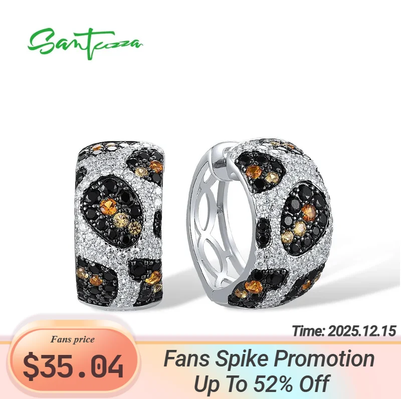 

SANTUZZA Real 925 Sterling Silver Hoop Earrings For Women Sparkling White Black Spinel Yellow Crystal Leopard Gift Fine Jewelry