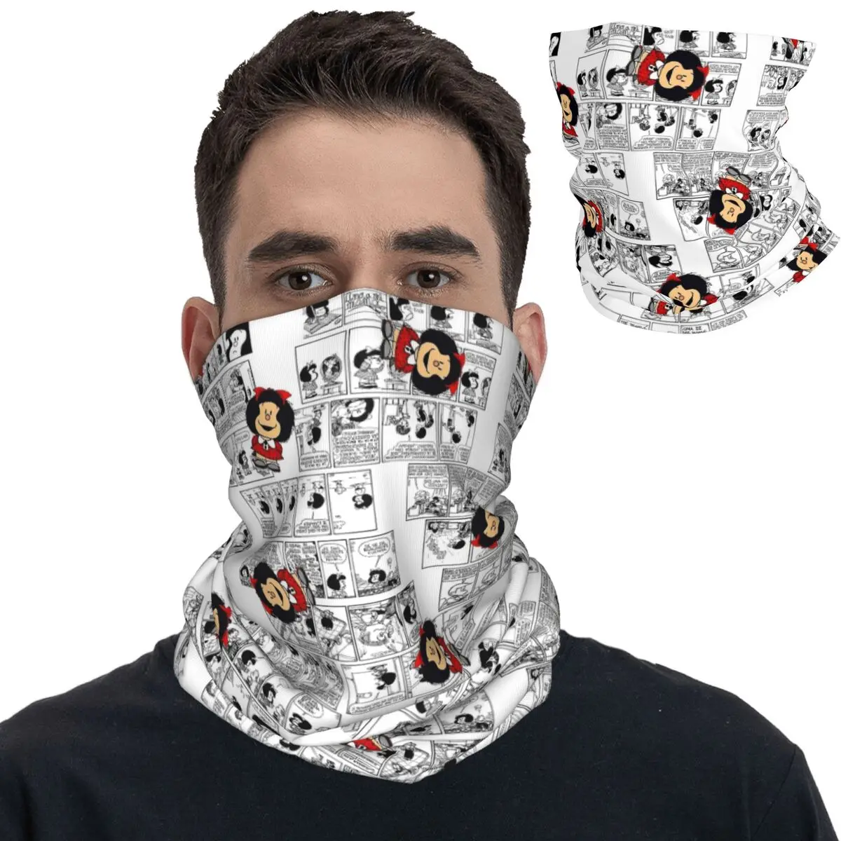 

Mafalda Cartoon Bandana Neck Gaiter Printed Funny Comics Balaclavas Face Scarf Warm Headwear Fishing Unisex Adult Windproof