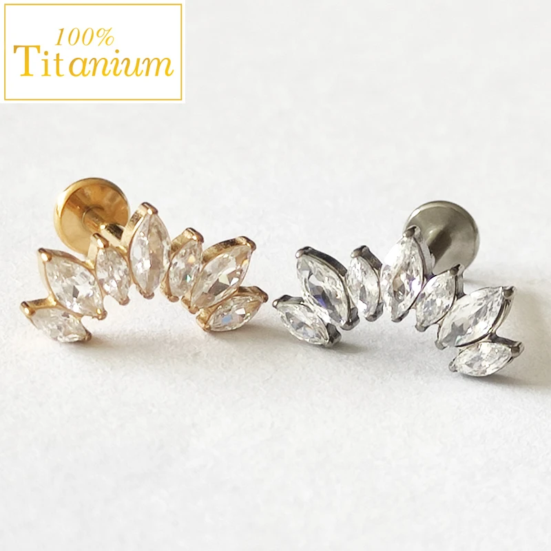 ASTM F136 Titanium Cartilage Nail Internal Thread Labret Lip Ring CZ Ear Studs Tragus Helix Lobe Piercing Earrings Body Jewelry