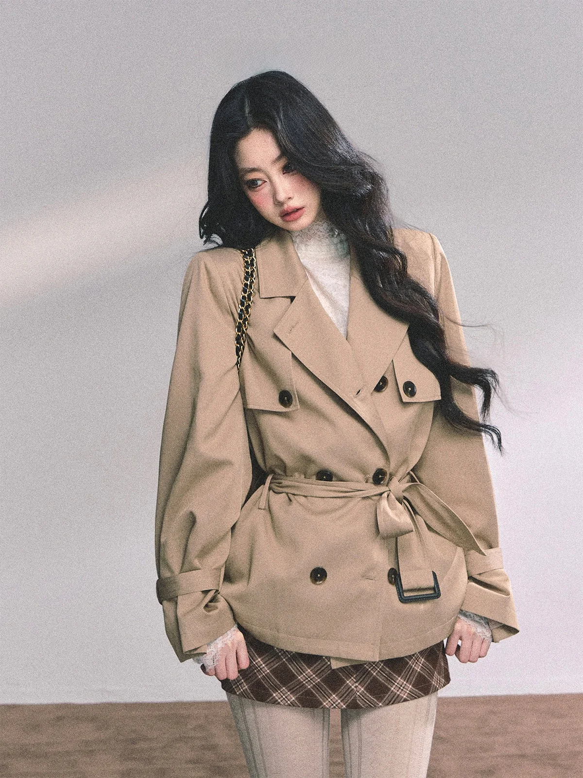 

TINIKENG Women's British Style Loose Coat Windbreaker Outerwear Polyester Fabric Double Breasted Regular Length Slimming