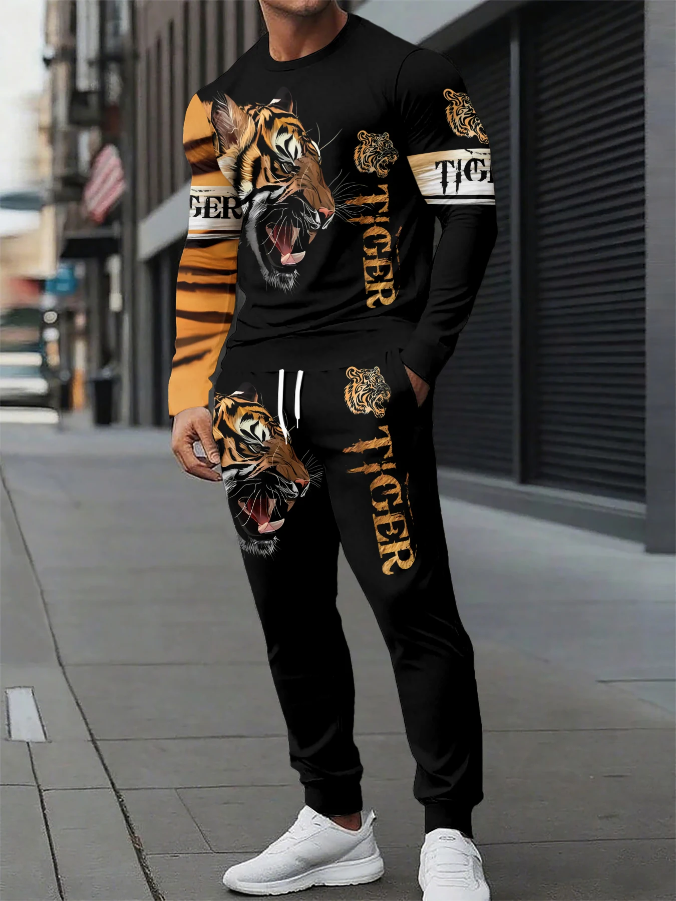 

Wolf Printed Tshirt +Pants Suit Male Autumn and Winter Casual tshirt Pullover Men Tracksuit Set Fashion Men's Clothing Suit