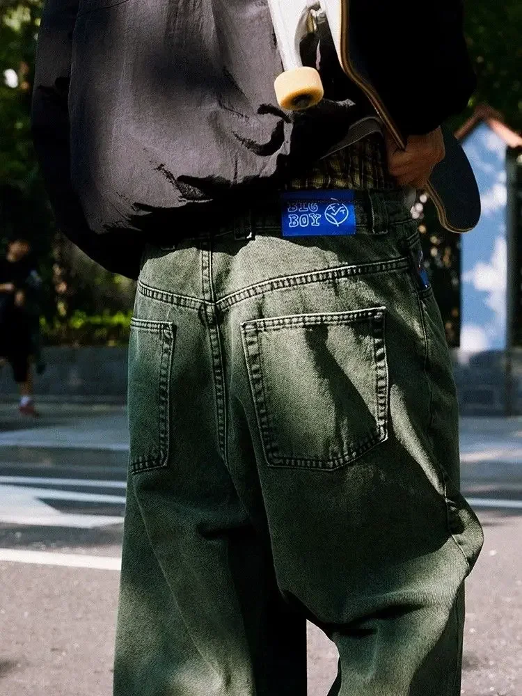 

Embroidery Pattern Mens Jeans Men Clothing Y2k Little Red Man Jeans Loose Straight Vintage Skateboard Wide Leg Denim Pants