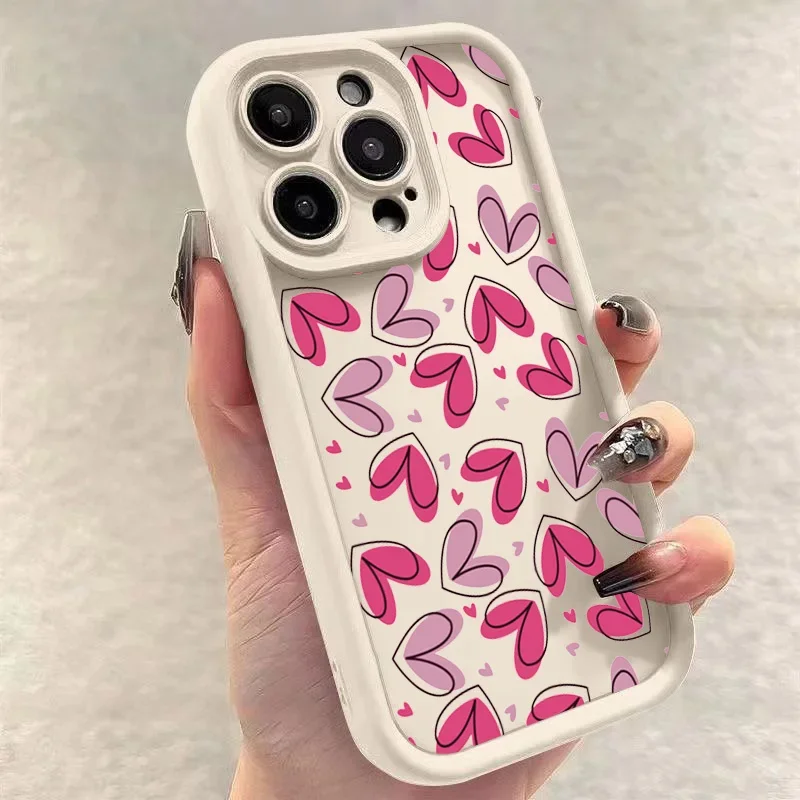 Pink Heart-Shaped Soft Silicone Phone Case for IPhone 16 Plus 15 14 13 12 11 Pro Max 16e X XR 7 8 Plus Shockproof Back Cover