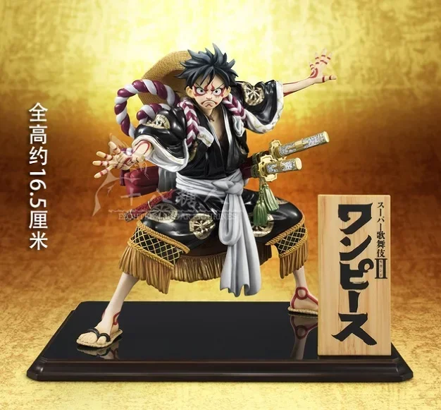 16.5cm One Piece Kabuki Straw Hat Pirate Luffy Kimono Anime Action Figures Collectible Model Adult Kids Toy Gifts