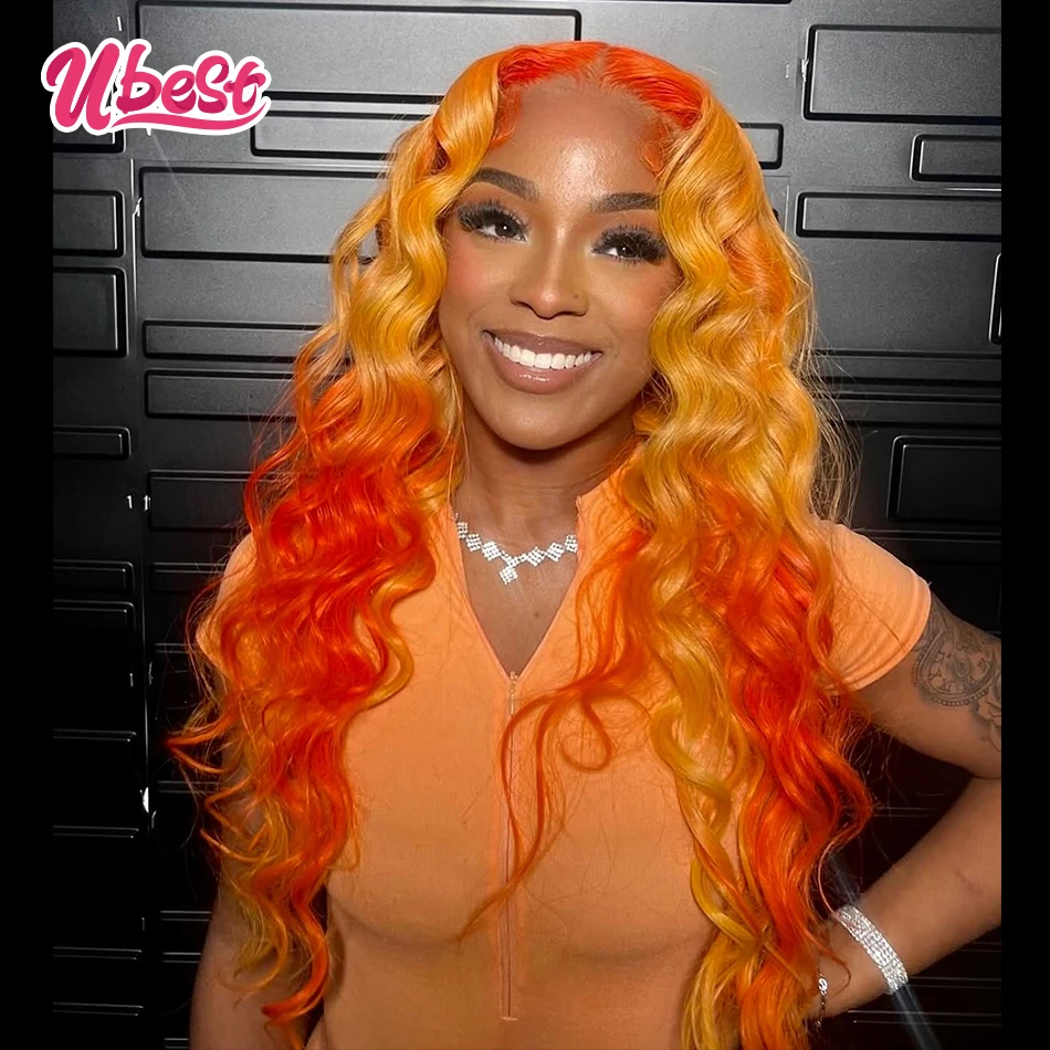 

Ubest Ombre Blonde Orange Colored Loose Wave 13x6 Lace Front Wigs Brazilian Human Hair Transparent 5X5 Wig Pre Plucked For Women
