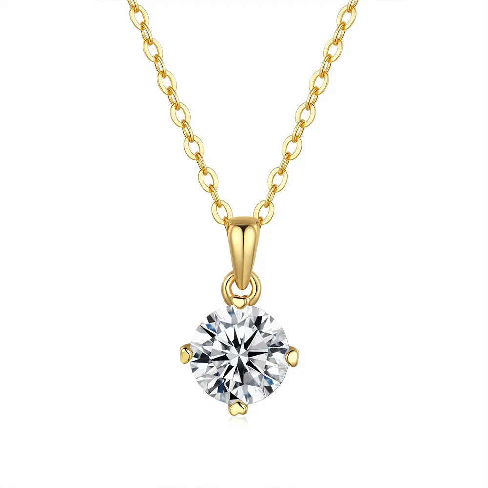 Lumira Women's Classic 18K Gold Four-Prong Pendant Collar Necklace, Fashion Single-Stone Moissanite Necklace for Everyday Wear