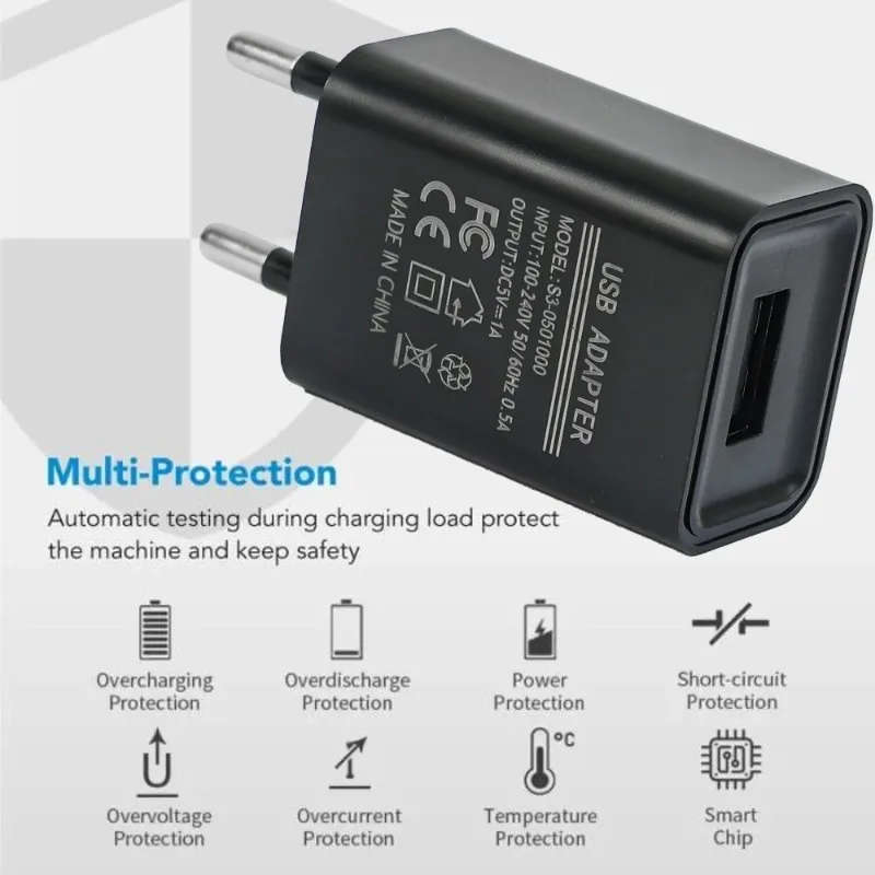 EU Plug 5V 1A Universal USB Wall CellPhone Charger Portable Charging Block Travel Power Adapters For IPhone IPad Samsung Xiaomi