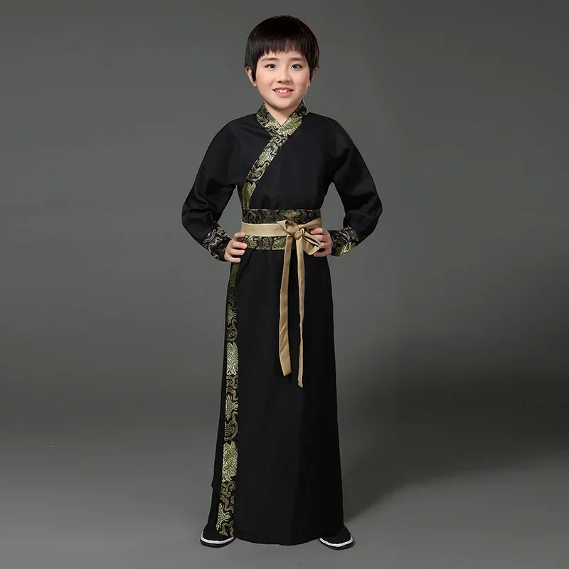 Costume cinese antico vestito da spettacolo teatrale per bambini per dinastia Hanfu Costume abito in raso abito tradizionale cinese ragazzo