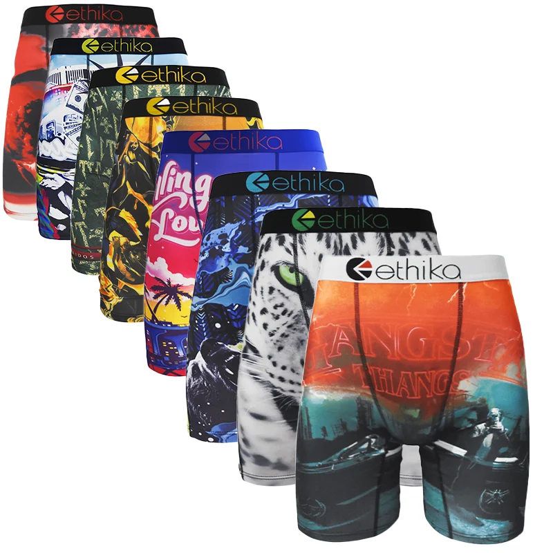 

ETHIKA 1Pcs Men Underwear Boxers Breathable Mesh Crotch Man Underpants Plus Size L-3XL Mens Panties Printed Men's Boxers Briefs