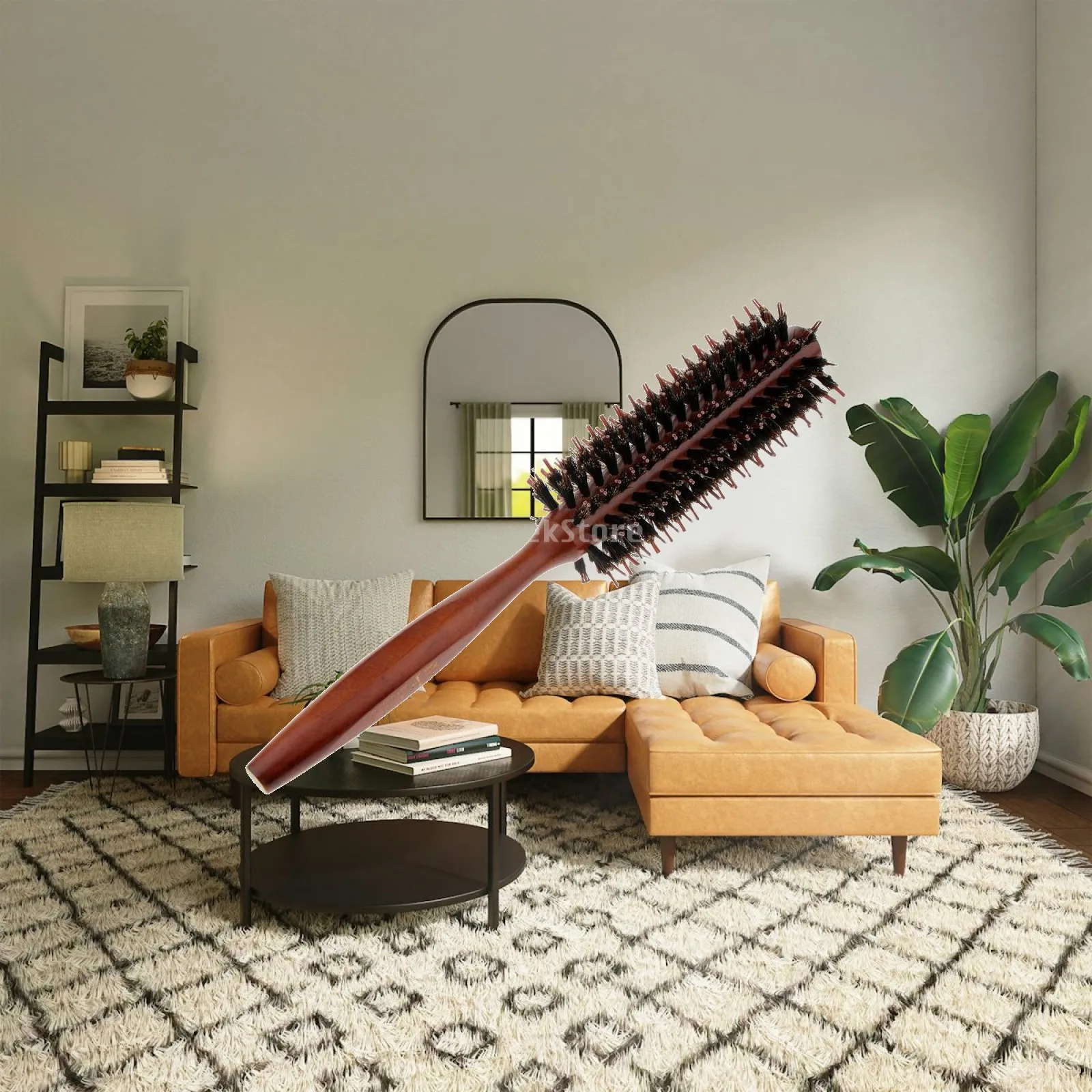 Massage Round Bristle Hair Brush Wooden Handle Anti Static Heat Safe Styling Comb for Salon Barber Household