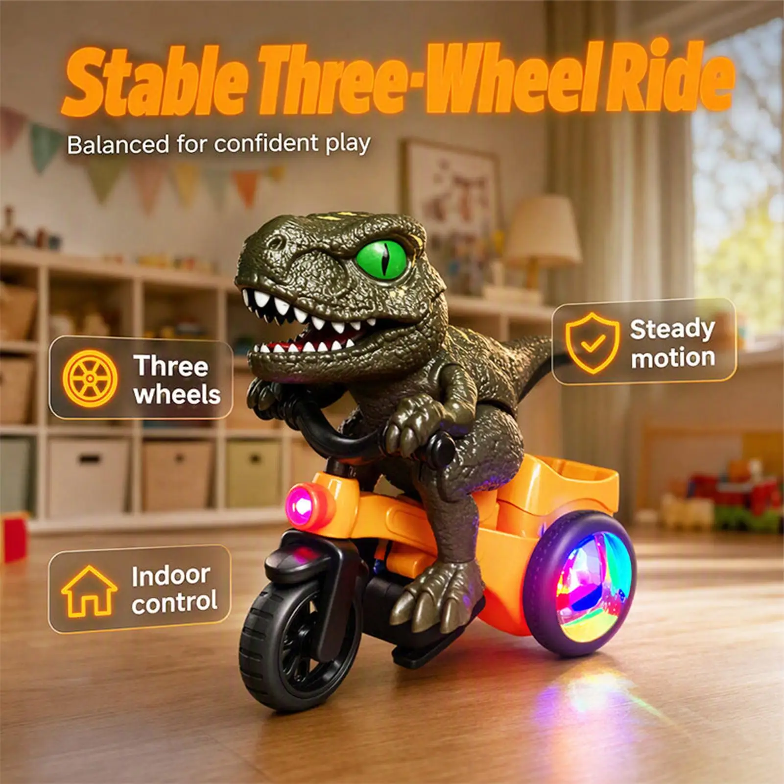 Dino Truck Three Wheels Stunt Vehicles With Light And Music Cars Toys For Party Classroom School Home Dormitory Display Birthday